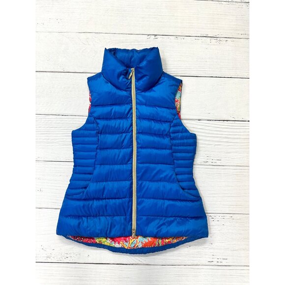 Lily Pulitzer Allie Packable Down Puffer Vest Brewster Blue Gold Zipper Size M - Picture 4 of 12